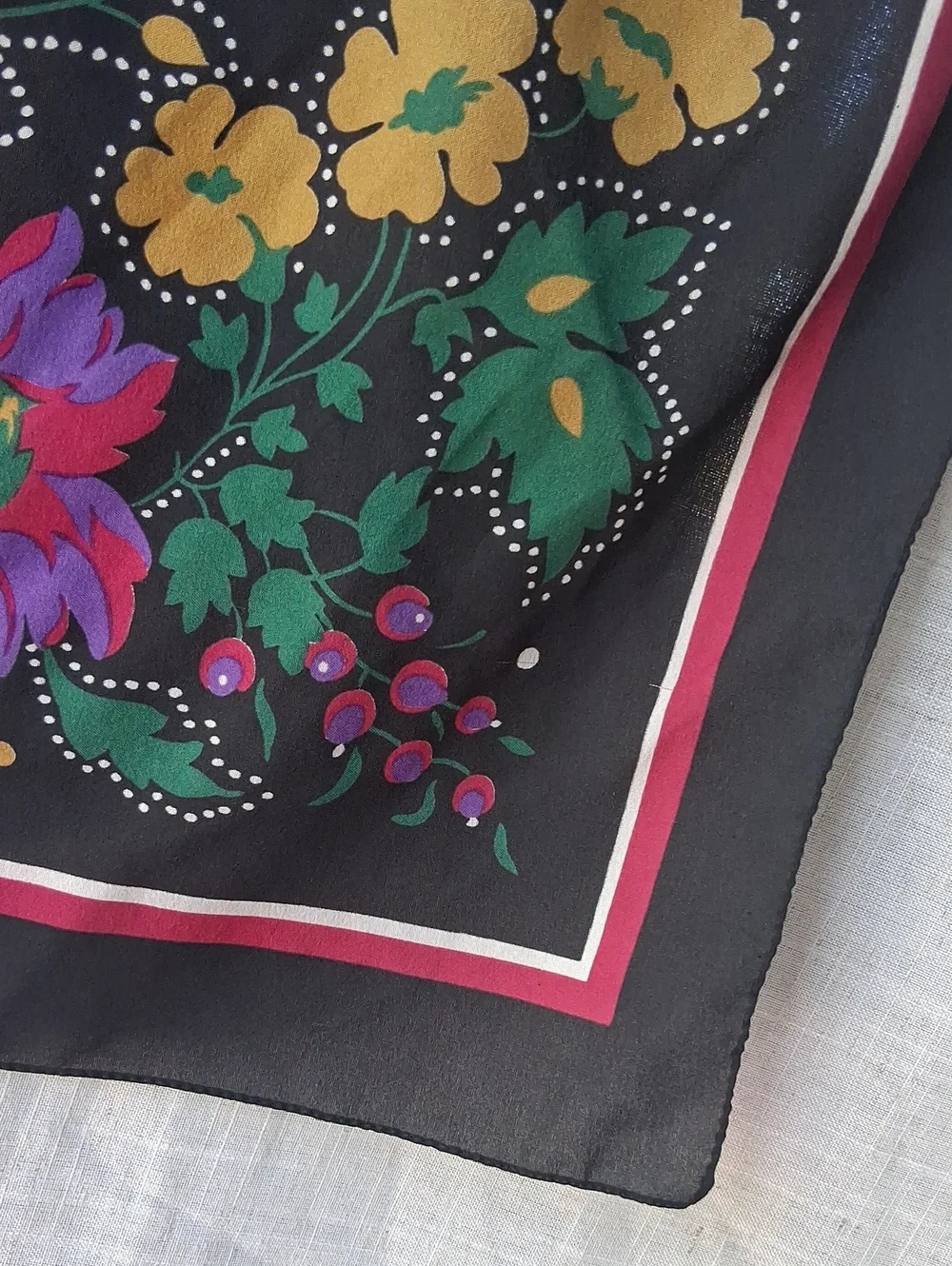 Vintage Gorgeous Floral Print Over Black Square Scarf